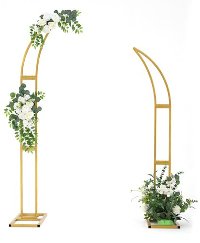 VINCIGANT 2 Pcs Curved Wedding Arch Backdrop Stand, Metal Half Moon Arch with Rectangular Base for Wedding, Ceremony, Birthday Party, Baby Shower (5.9FT + 6.9FT)
