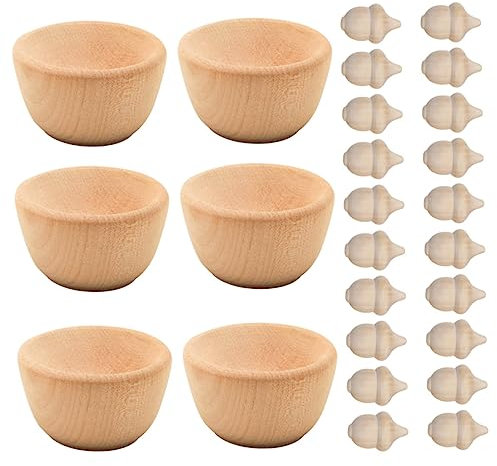 Lurrose 26 Pezzi Per Bambini in Legno Naturale Grezzo Ciotole Per Bambole Di Ghiande Sicure E Robuste Per Giocare