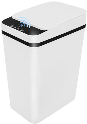 Poubelle automatique à capteur - 12 l - Avec couvercle - No bruit - Étanche - Pour chambre à coucher, cuisine, salle de bain, bureau - Blanc