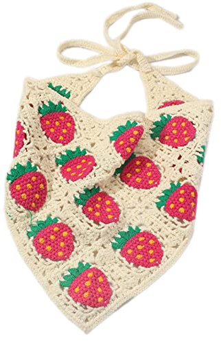 Crochet Colorful Bandana Knitted Hair Kerchief Tie Back For Head Wrap Strawberry For Triangle Turban For Girls Photo