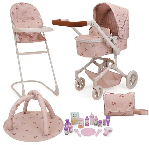 509 Crew 19 Piece City Park Doll Pram n Play Set, Multi Play Doll Pram Stroller, High Chair, Activity Gym, Changing Bag, 15 Piece Accessory, for Dolls 53cm, for Kids Ages 3+