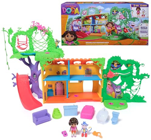 Dora, Explore & Play Rainforest Casita Playset, Dora & Boots Figures, Dollhouse Furniture, Bilingual Phrases, Kids Toys for Girls & Boys Ages 3 and Up