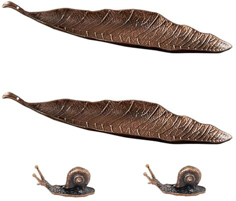 Bronze Räucherstäbchenhalter Metall Blätter und Schnecke Räuchergefäß Räucherstäbchen Halter Räucherstäbchenbrenner Ash Catcher Metall Blätter Räuchergefäß für Wohnkultur, Yoga, Meditation (4 Stück)