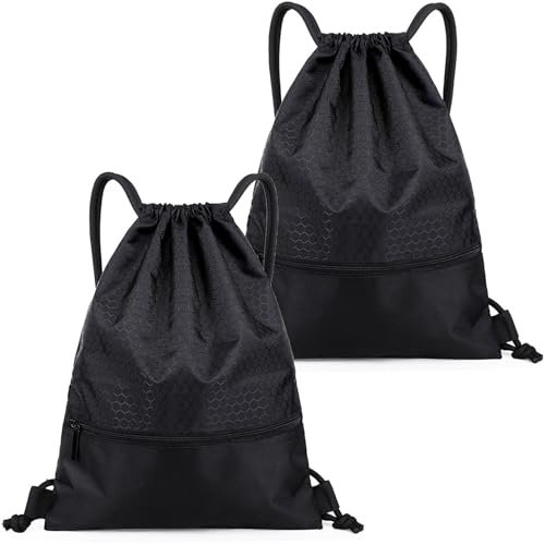 Vimmvid 2 sacchetti da ginnastica per ragazzi, 34 x 43 cm, con coulisse, regolabili, nero, impermeabile, da donna, per sport, viaggi, scuola, spiaggia