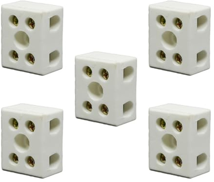 2 Bloques de Terminal de Cerámica de Vía, 20A 250V Conectores de Cerámica de Porcelana de Alta Temperatura con Apertura de Entrada de 4.9mm para Cable Eléctrico, y Varias Situaciones de Cableado(5pcs)