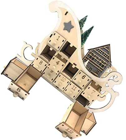 SOIMISS Holzkalender Weihnachten mit Schlitten-design Adventskalender aus Holz Countdown-kalender für Weihnachtsdekoration Stimmungsvolles Individuell Bemalbar