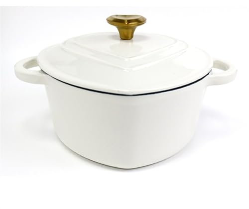 Pentola da forno olandese in ghisa smaltata a forma di cuore con coperchio pentola per zuppa di cocotte a forma di speciale pentola per zuppa di cocotte in smalto bianco e nero pentola per stufato