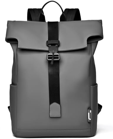 Kommodum - Zaino casual Porta PC in Membrana PU impermeabile Borsa Uomo con Tasca per PC Portatile Computer Notebook per Tempo libero Scuola Lavoro Viaggio KM19 (Grigio)