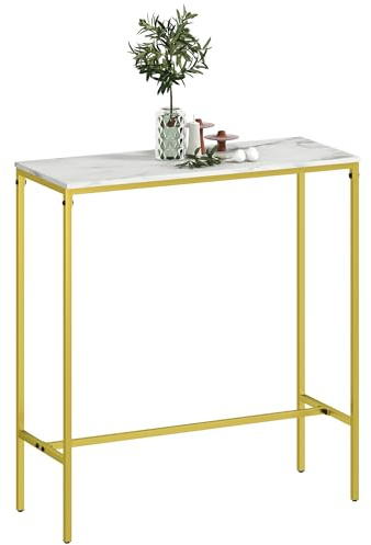HOMCOM Tavolo da Bar Tavolo da Cucina Rettangolare Alto con Piano Effetto Marmo e Struttura in Acciaio, per Sala da Pranzo e Cucina, 100 x 40 x 107 cm, Oro