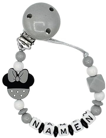 Nuckelkette mit Namen  MAUS  in verschiedenen Farben/Unisex/Personalisiert (Hellgrau Weiß Schwarz)