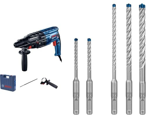 Bosch Professional Bohrhammer GBH 240 (mit SDS plus, 790 W, inkl. Zusatzhandgriff, Tiefenanschlag 210 mm, Handwerkerkoffer) + 5x Expert SDS plus-7X Hammerbohrer Set (für Stahlbeton, Ø 5-10 mm)