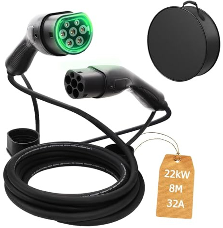 UCMDA Cavo Ricarica Auto Elettrica Tipo 2 - Cavo di Ricarica per Veicoli Elettrici 22KW 5M 32A, 3 Fasi per E Auto EV/PHEV Tipo 2 a Tipo 2 Mode 3 Cavo di Ricarica per Modello S/3/X/Y e-Golf ID.3 i3/i8