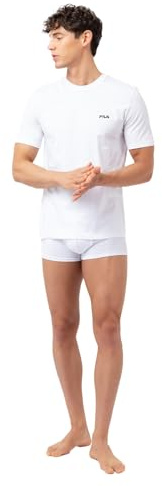 FILA Maglia da Corpo da Uomo, Maglietta da Uomo, 100% Cotone, vestibilità Regolare e Scollo Rotondo (Set di 2)