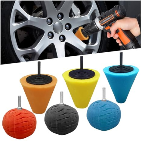 Tuxihapp 6PCS Car Drill Buffing Polishing Sponge Pads for Wheel Hub Cleaning - Car Cone Metal Polish Foam Sponge Buffing Polishing Balls for Auto Wheel Care&Detail Cleaning - Auto Buffer Polisher Kit