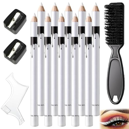 Kit de toilettage pour barbe avec outil de guidage et brosse - Crayons de traçage blancs pour la racine des cheveux, la barbe et les sourcils - Ensemble d'outils de coiffure précis pour homme