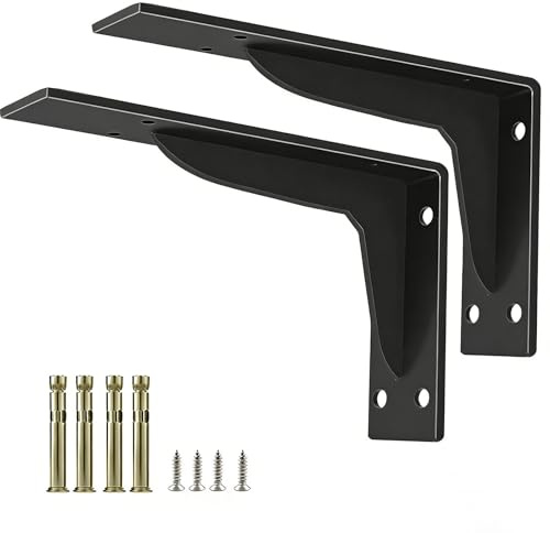 2 Pack Heavy Duty Shelf Brackets, 15cm Floating Shelf Brackets, Black Metal Wall Shelf Support Brackets for Home, Living Room, Kitchen, Bathroom, Garage