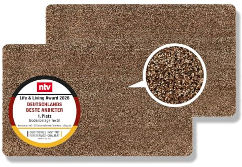 Rutschfeste Schmutzfangmatte waschbar 2er Set Braun/beige/schwarz 60x100cm | Flache Sauberlaufmatte innen Fussmatte pflegeleicht Türmatte PVC-FREI Fußabtreter robust Fußmatte saugfähig Eingangsbereich