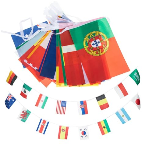 Ciieeo Guirlande Drapeaux Coupe du Monde 2022, 8 Mètres, 32 Fanions Polyester Multicolores, Décoration Extérieure et Intérieure pour Jardin, Bar Sportif et Événements