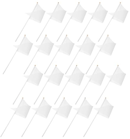 HINTRMENT 20 Piccole Bandiere Triangolari Portatili su Bastone in Plastica Bianca, Gagliardetto Solido da Tenere in Mano per Eventi All’aperto, Feste, Parate e Decorazioni Fai da Te
