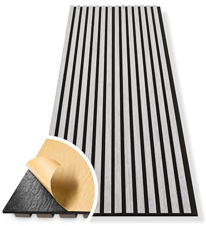 HAGEFOL® Akustikpaneele selbstklebend EasyFix, 240x56cm, Farbe: Grau Holz, Lamellen Wandpaneele für Schallschutz Wandverkleidung ohne Bohren (2 Stück, 240x28cm im Paket)