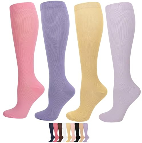 Mevery KompressionsstrüMpfe Frauen, Mevery - Classic KompressionsstrüMpfe, KompressionsstrüMpfes Damen Und Herren, Frauen Dicke Waden Rutschsicherer Bund, Atmungsaktiv FüR Alltag (4 Paare-D,XXL)