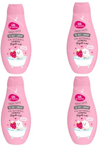 The Fruit Company Gel de Ducha Fresa Nata Pack 4 x 600 ml, Aroma Dulce y Cremoso, Fragancia Duradera, Uso Diario, Testado Dermatológicamente