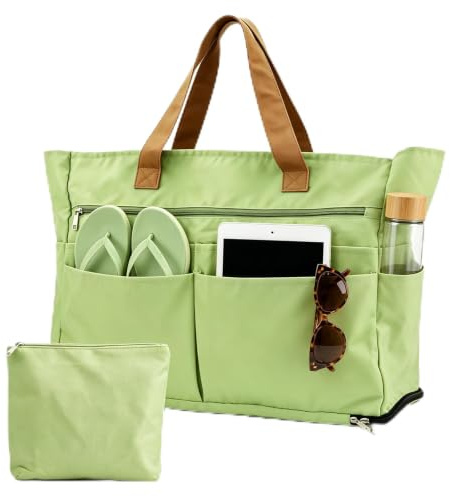 ComPDCVD Strandtasche Familie Große Strandtasche Damen mit Kühlfach | Wasserfest Beach Bag mit Reißverschluss Faltbar Badetasche mit Nassfach für Reisen Fitness Pool Einkaufen Picknick Alltag