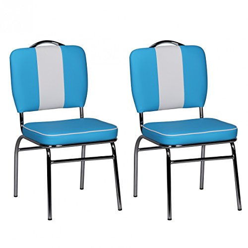 FineBuy 2er Set Esszimmerstuhl American Diner 50er Jahre Retro, Sitzfläche gepolstert mit Rücken-Lehne, Essstuhl Blau