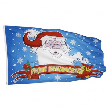 Flaggenfritze Fahne Weihnachten 90x150 cm mit 2 Metallösen, Flagge Weihnachtsmannkopf mit roter Mütze, wetterbeständig, Polyester, doppelt genäht, Weihnachtsflagge Deko