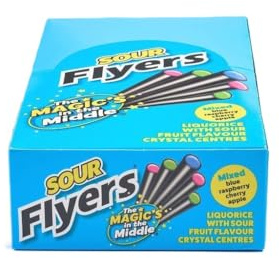 Flyers Giant Sour Liquorice Sticks Carton - 40 Sticks | Extra Tangy & Sour Sweets | Bulk Pack for Parties & Snacking | Blue Raspberry, Cherry & Apple Flavours, Extra Tangy Vegan Sweets in Bulk for Snacking, Parties & Sharing