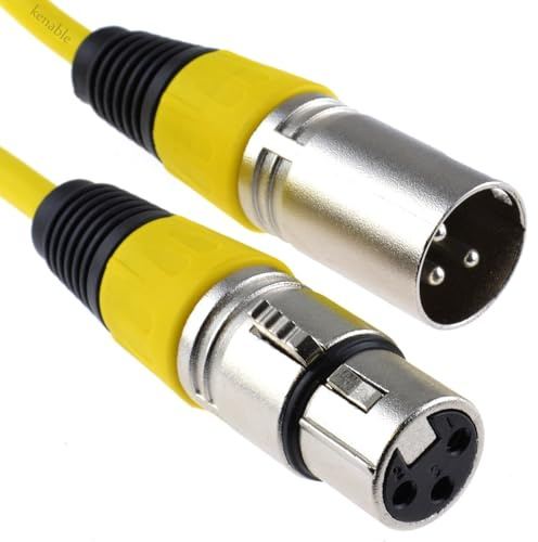kenable XLR 3 Pin Microphone Cable Male to Female Screened Audio Lead Yellow 1m