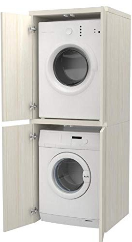 Ve.Ca. Mueble columna con puertas cubre lavadora de madera, cubre lavadora/secadora, diferentes colores, también a medida, lavadero baño (blanco alerce)