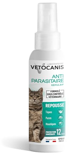 Vetocanis Pulci, zecche e zanzare 12 giorni efficace repellente spray antiparassitario per gatti, 0,249 kg