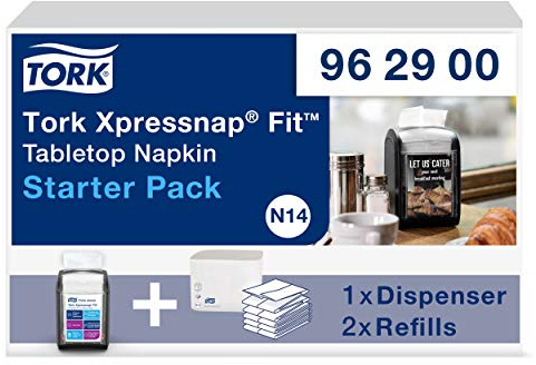 Tork Xpressnap Fit Starter Pack - Distributeur pour Serviettes de Table en Papier - 962900 - N14 + Recharges de Serviettes Enchevêtrées (2 x 120 Feuilles)