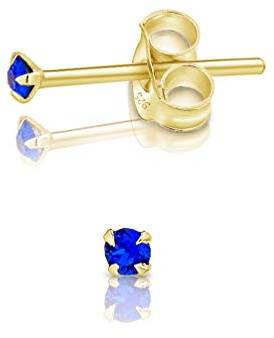 Pendientes de Botón Plata Ley 925 Chapados Oro 24K on Cristales Brillantes Azul 2 mm - Pendientes Dorados para Mujer - Punto de Luz Hipoalergénicos