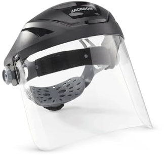 Jackson Safety 14262 F4XP Premium Face Shield/Face Guard, Ratcheting Safety Headgear, Clear Anti-Fog Polycarbonate Window for Grinding visor face protection, Black
