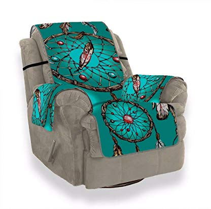 A.Monamour Sofabezug Sofaüberwurf Sesselschoner Blauer Hintergrund Aquarell Traumfänger Musters Stammes Ethik Samt Sesselbezug Sesselhusse Sessel Abdeckung Sesselschutz Stuhl Abdeckung Stuhlschutz