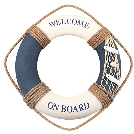 Fangoo Nautische Rettungsring Dekoration Rettungsring Wandbehang Dekor Lebensring Home Wandtür hängen Dekor Strand Thema Home Dekoration(Blau Weiß)