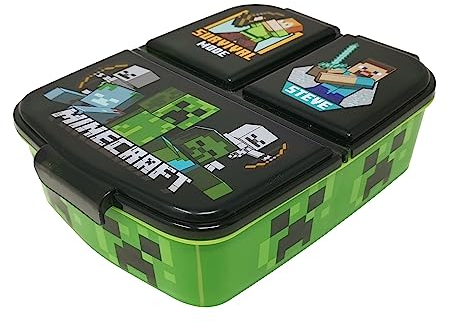 Theonoi Boîte repas pour enfant - Boîte à déjeuner pour enfant avec compartiments - Boite à goûter pour la maternelle - En plastique sans BPA (Minecraft.)