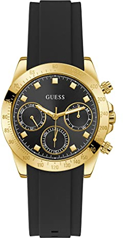 Guess Damen Edelstahl Quarz Uhr mit Silikon Armband