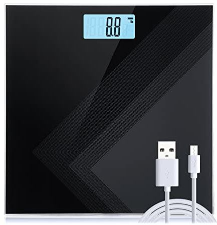 Uten Digital Weight Scale, USB Charging Bathroom Weight Scale, Three-Color LCD Back Light Display, Slim Design, 400Ibs/180kg, 6mm Tempered Glass (Black)