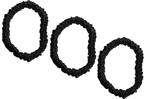 Haargummis aus 100 % reiner 19 Momme Maulbeerseide, weiche Schlaf-Haargummis, Seiden-Brokat, für Damen und Mädchen, 1 cm, 3 Stück, Schwarz