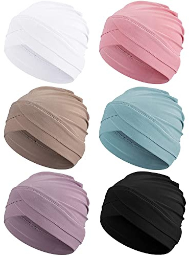 Coume 6 Pcs Slouchy Turban Hats Cancer Headwear Cancer Sleep Cap Lightweight Stretchy Turban Head Wrap Head Covering, 6 Color (Vivid Color)