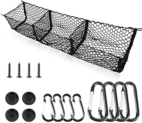 Detachable Cargo Net Trunk Bed Organizer for Ford/Dodge/GMC/Chevy Silverado/Toyota/Nissan/Honda and Pickup Truck, 43 Mesh Storage Net Heavy Duty Cargo Net with 3 Pocket