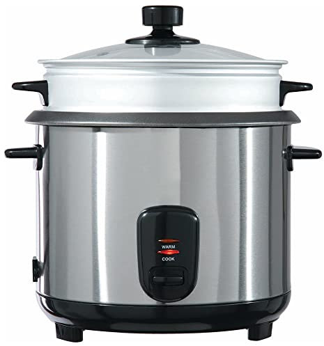 wilko Rice Cooker, 2 Cooking Functions, Large Non-stick Bowl and Steamer Basket, 2 Year Guarantee, 1.8L