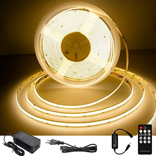 TTWAY COB LED Streifen 2700K Warmweiß, 10M Dimmbares 24V Flexibles COB LED Streifen Licht set, 384LEDs/M, GS Netzteil, mit RF Fernbedienung, CRI90+ helles Unterbaulicht für Fernseher, DIY Dekoration