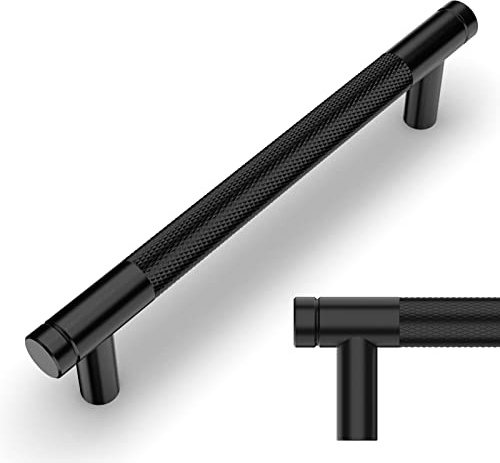 Amerdeco 10 Pack Matte Black Knurled Cabinet Pulls 5 Inch Center to Center Kitchen Cabinet Handles for Drawer Dresser, Cupboard and Wardrobe ZH0031