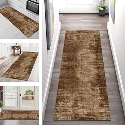 Läufer Teppich Lang Flur rutschfest Waschbar Küche Korridor Teppichläufer Braun 50X200CM Modern Teppichmatten Küchenläufer Wohnzimmer Schlafzimmer Kinderzimmer Badezimmer Küchenteppich Flurläufer