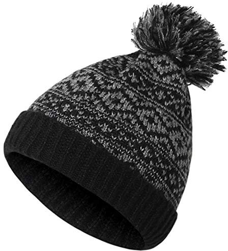 Unbekannt Wintermütze Mit Kunstfell Bommel Strick-Mütze Damen Grobstrick Pudel-Mütze Damen Strick-Mütze Winter-Mütze Bommelmütze Grobstrick Gestrickte Bommelmütze