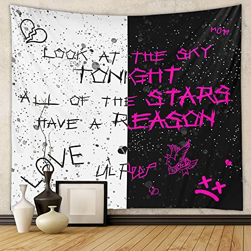 Rapper Wandteppich Lil Peep Tapisserie Juice Wrld Star Tapisserie Hip Hop | Hip Hop Rapper Wandteppich Lil Peep Juice Wrld Schwarz Weiß Stern Wandteppich für Wohnheim Home Decor Wandbehang 130 x 150 cm